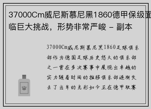 37000Cm威尼斯慕尼黑1860德甲保级面临巨大挑战，形势非常严峻 - 副本