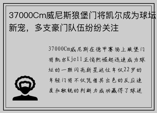 37000Cm威尼斯狼堡门将凯尔成为球坛新宠，多支豪门队伍纷纷关注